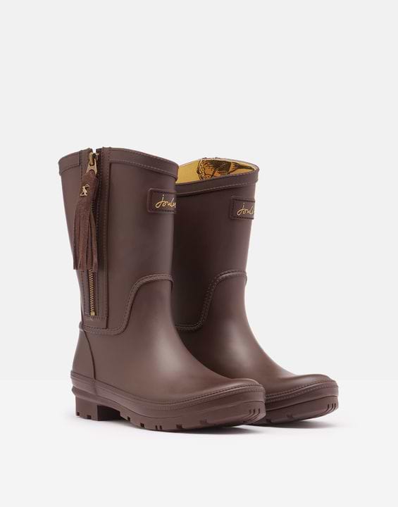 Joules Rosalind Mid Height Wellies with Adjustable Tassel Dark Brown