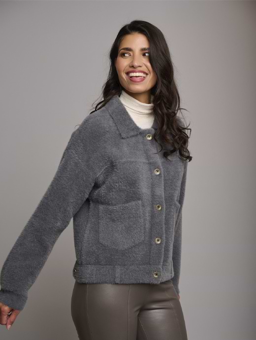Rino & Pelle Bubbly Button Detail Fluffy Jacket With Collar Pale Pink