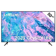 טלוויזיה סמסונג 50 אינץ' מדגם 2023 Crystal UHD CU7000, עם מסך גדול וברור ועיצוב מודרני עם שוליים דקים מאוד