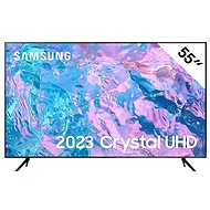 טלוויזיה סמסונג 55 אינץ' מדגם 2023 Crystal UHD CU7000, עם מסך גדול וברור ועיצוב מודרני עם שוליים דקים מאוד