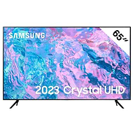 טלוויזיה סמסונג 65 אינץ' מדגם 2023 Crystal UHD CU7000, עם מסך גדול וברור ועיצוב מודרני עם שוליים דקים מאוד