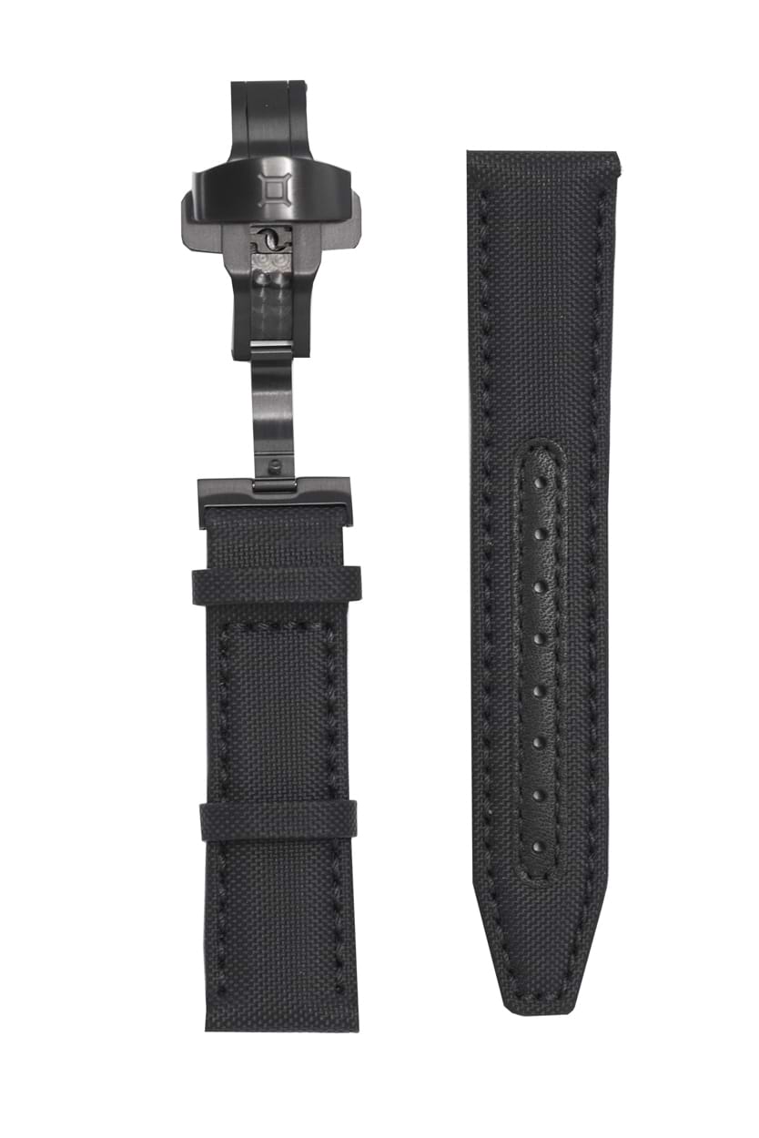 Media editorial of luxury RESERVOIR watch in dark charcoal, light grey, and light grey-green.