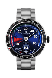 Luxury diver's watch with black, light grey and light blue-purple manometer.