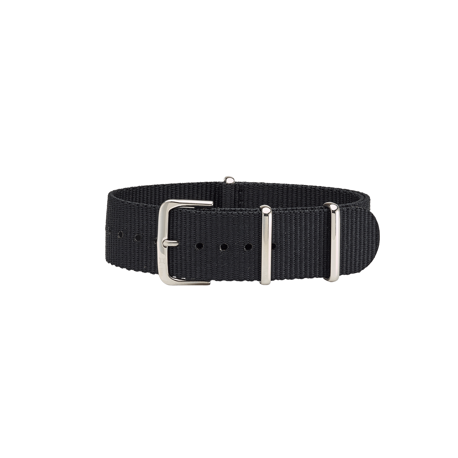 Nato strap watch in black, light beige, and light grey.