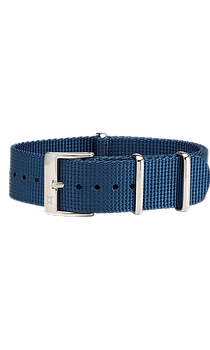 Dark Navy Blue Nato Strap Watch with Light Grey and Light Blue-Purple Accents.