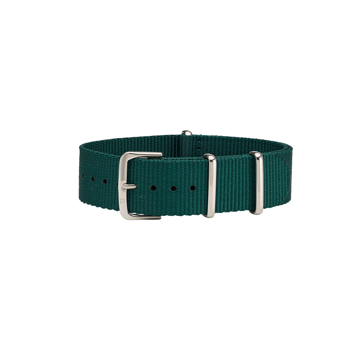 Dark green NATO strap watch with light beige and light teal accents.
