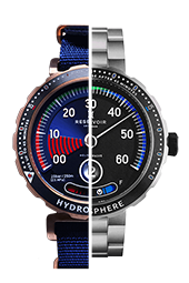 Luxury Diver's Watch with Dark Navy and Light Grey-Blue Manometer.