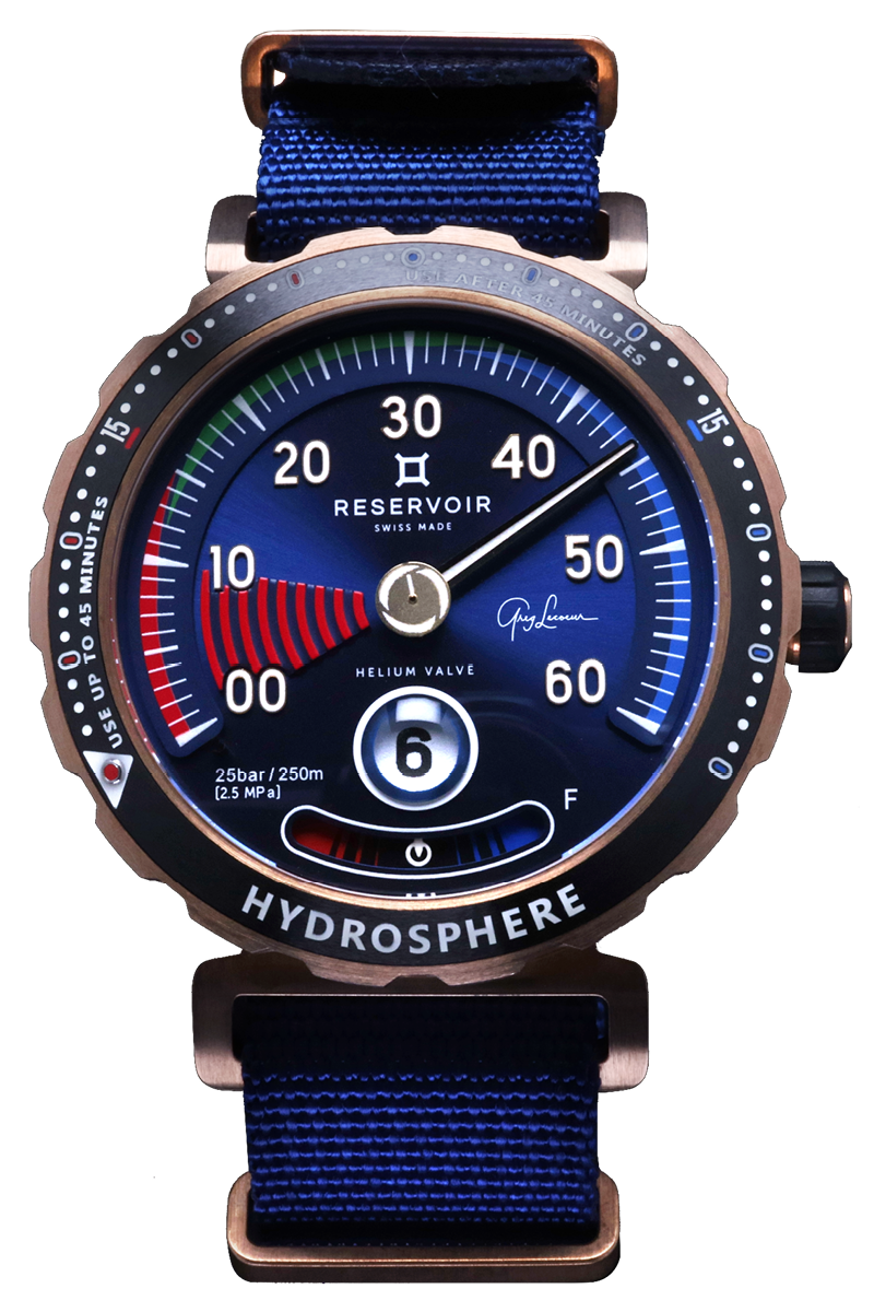 Luxury Watch with Diver and Manometer designed by Greg Lecoeur in Dark Navy, Light Greyish Pink, and Light Steel Blue.
