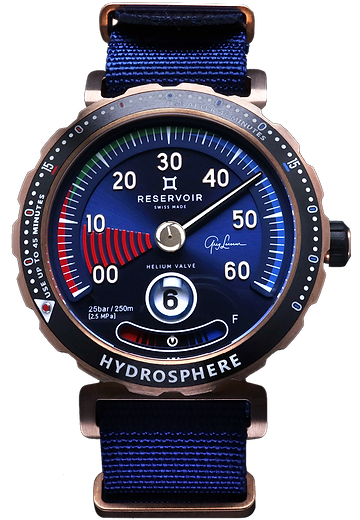 Luxury Watch with Diver and Manometer designed by Greg Lecoeur in Dark Navy, Light Greyish Pink, and Light Steel Blue.