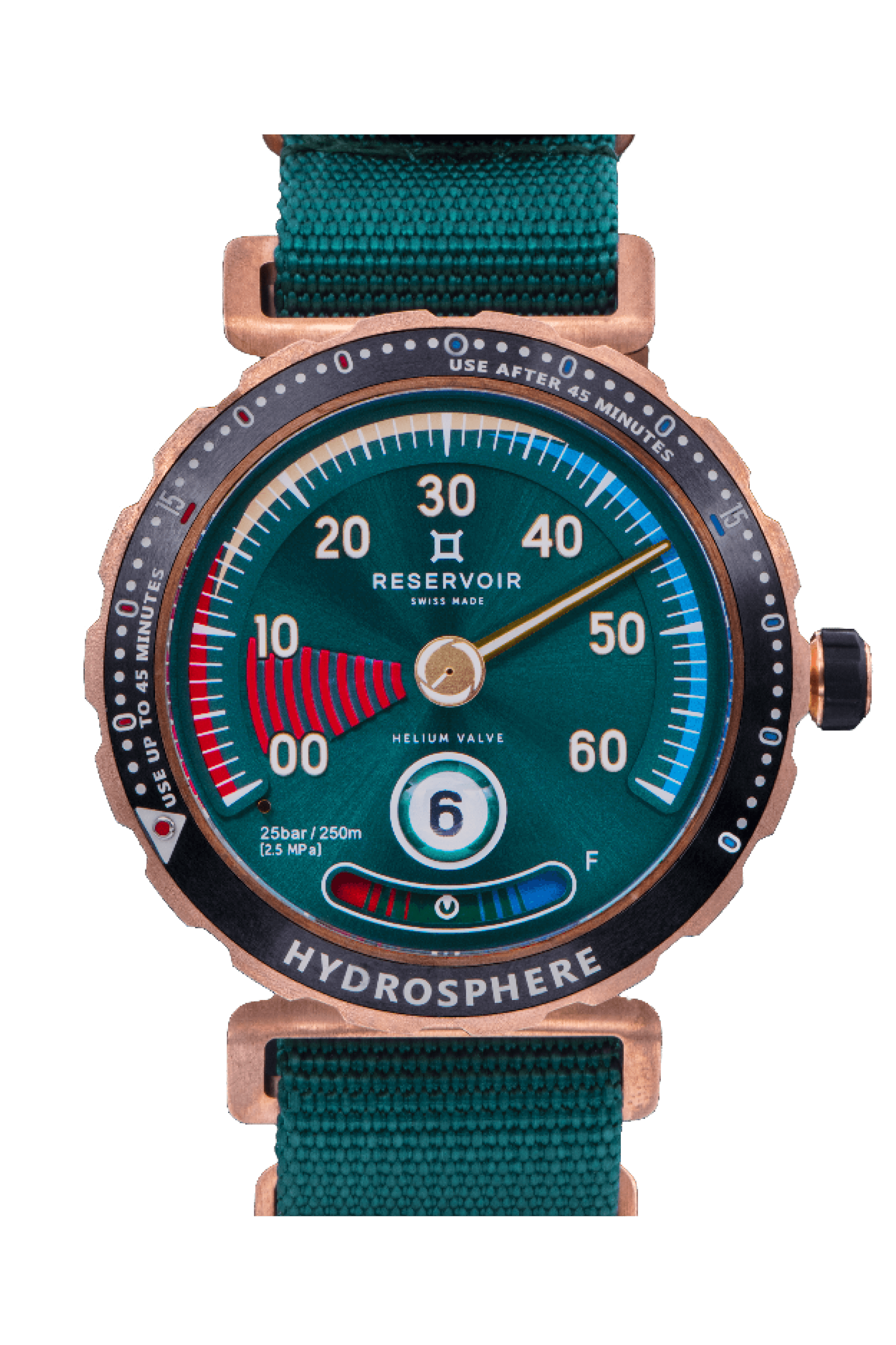 Luxury Watch with Diver and Manometer on Dark Navy, Light Beige and Light Blue Background.