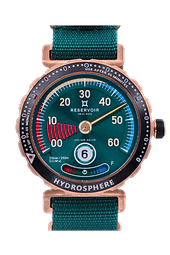 Luxury Watch with Diver and Manometer on Dark Navy, Light Beige and Light Blue Background.