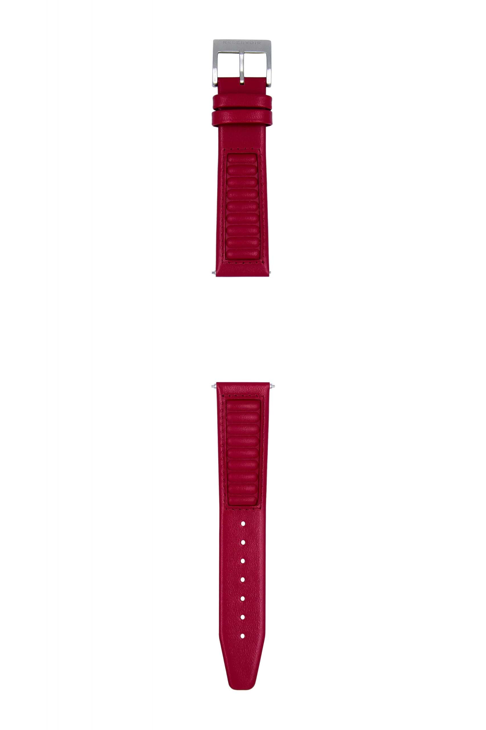 Rich red 356 Porsche leather strap with light grey and mauve accents.