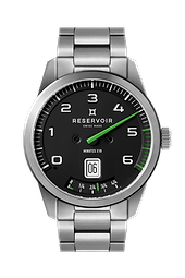 ブラック、ライトグレー、ダークグリーンを基調としたラグジュアリーなRESERVOIR watch のメディア・エディトリアル。