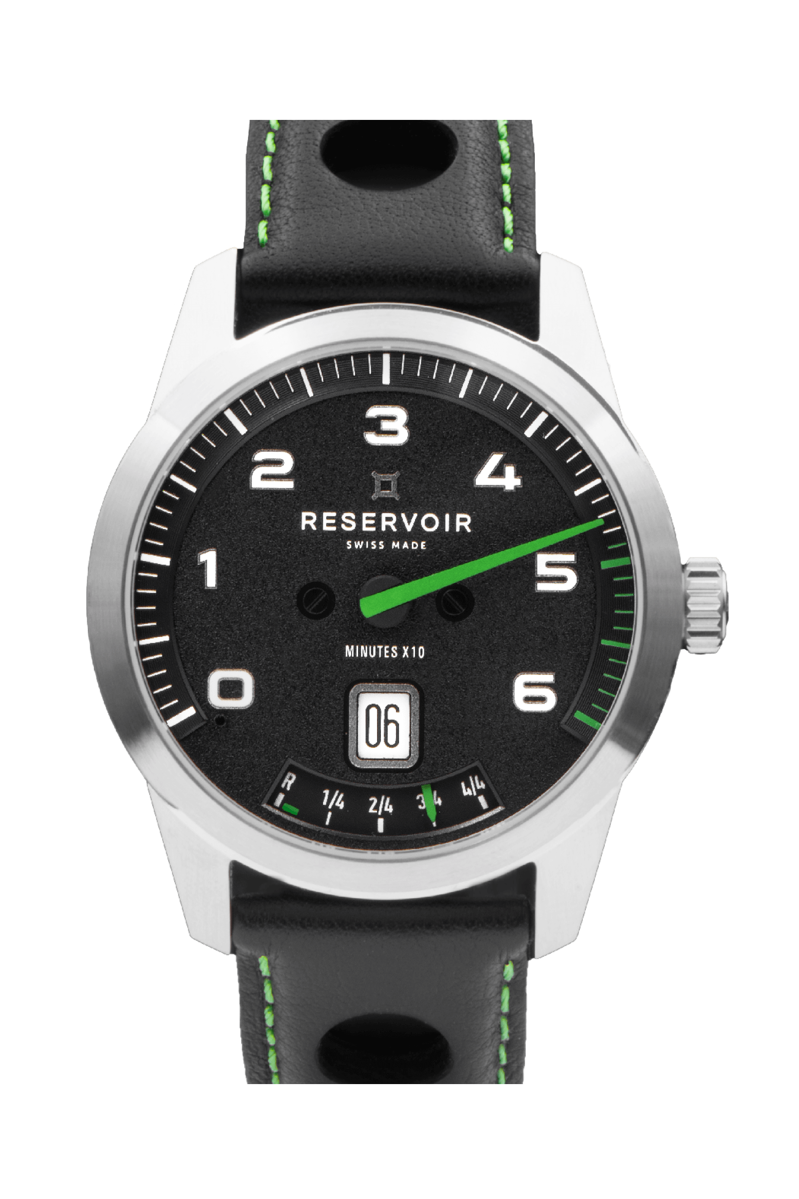 Media RESERVOIR watch en lujosos colores negro azabache, gris claro y verde oliva oscuro.