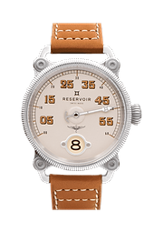 Dark olive green leather biplane strap against light greyish beige and light peach background, reminiscent of WW1.