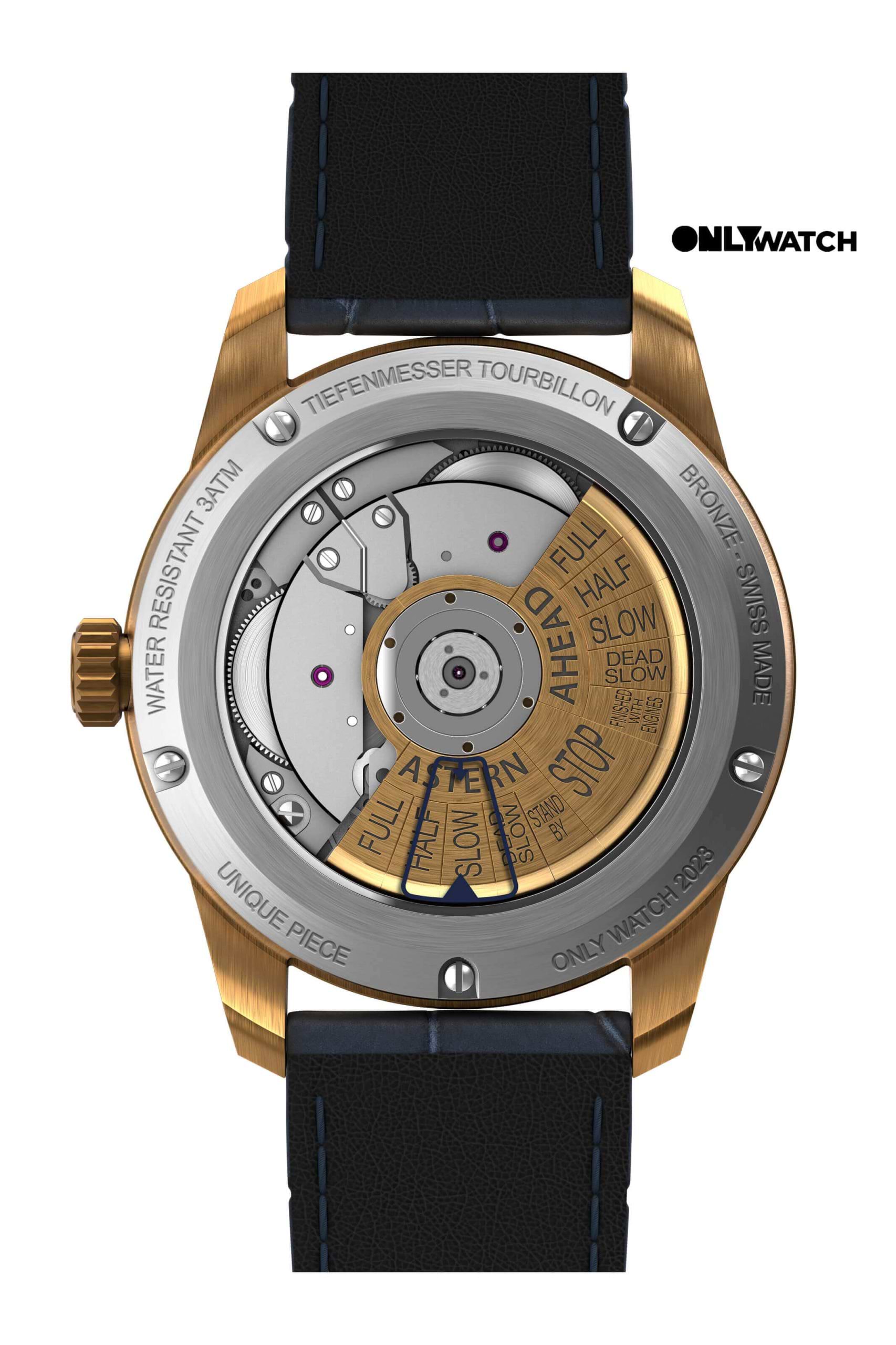 Luxurious Swissmade Tourbillon Tiefenmesser Watch in Medium Brown, Light Cream, and Light Grey.