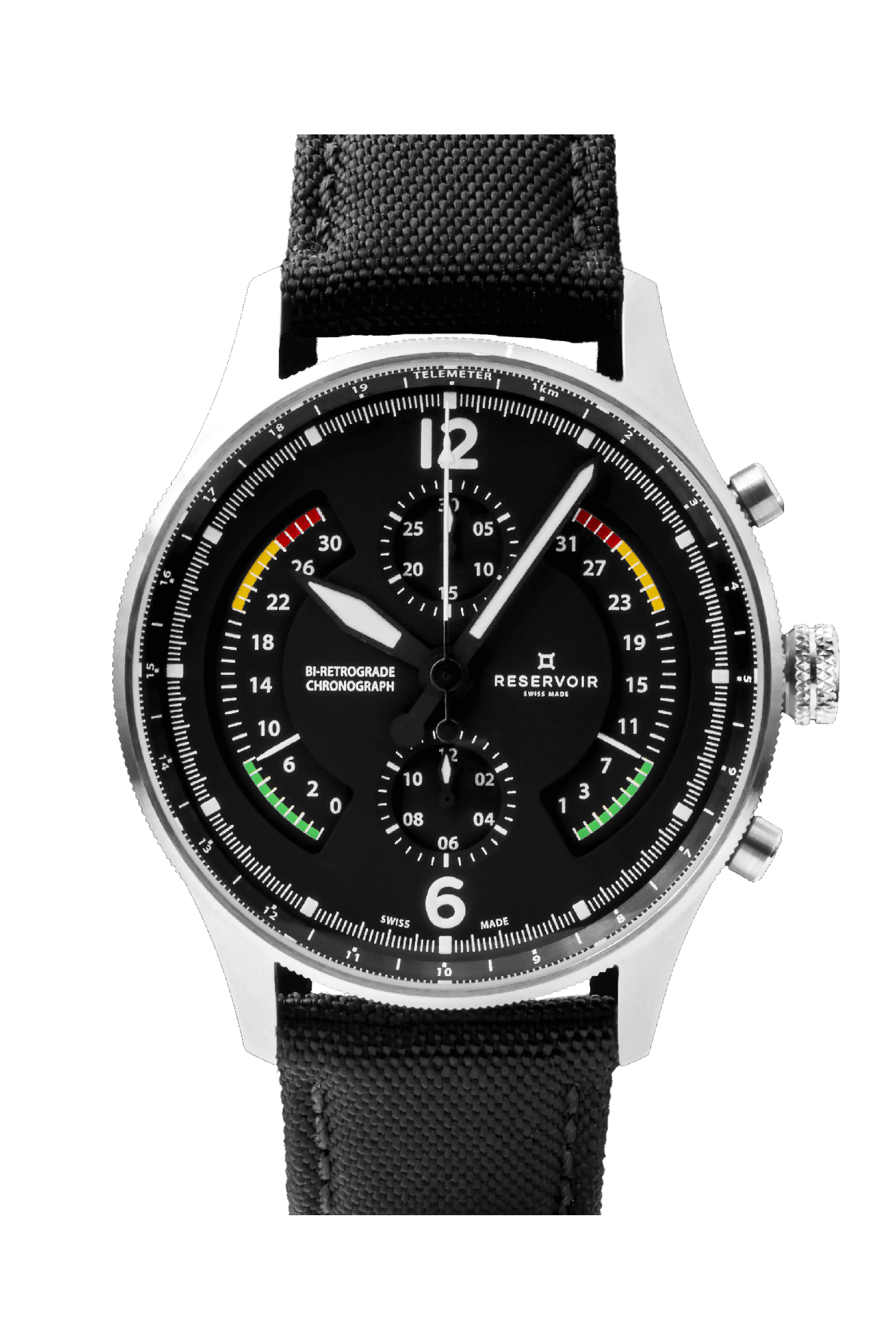 Pilote portant une montre chronographe airfight noire, gris clair et vert clair