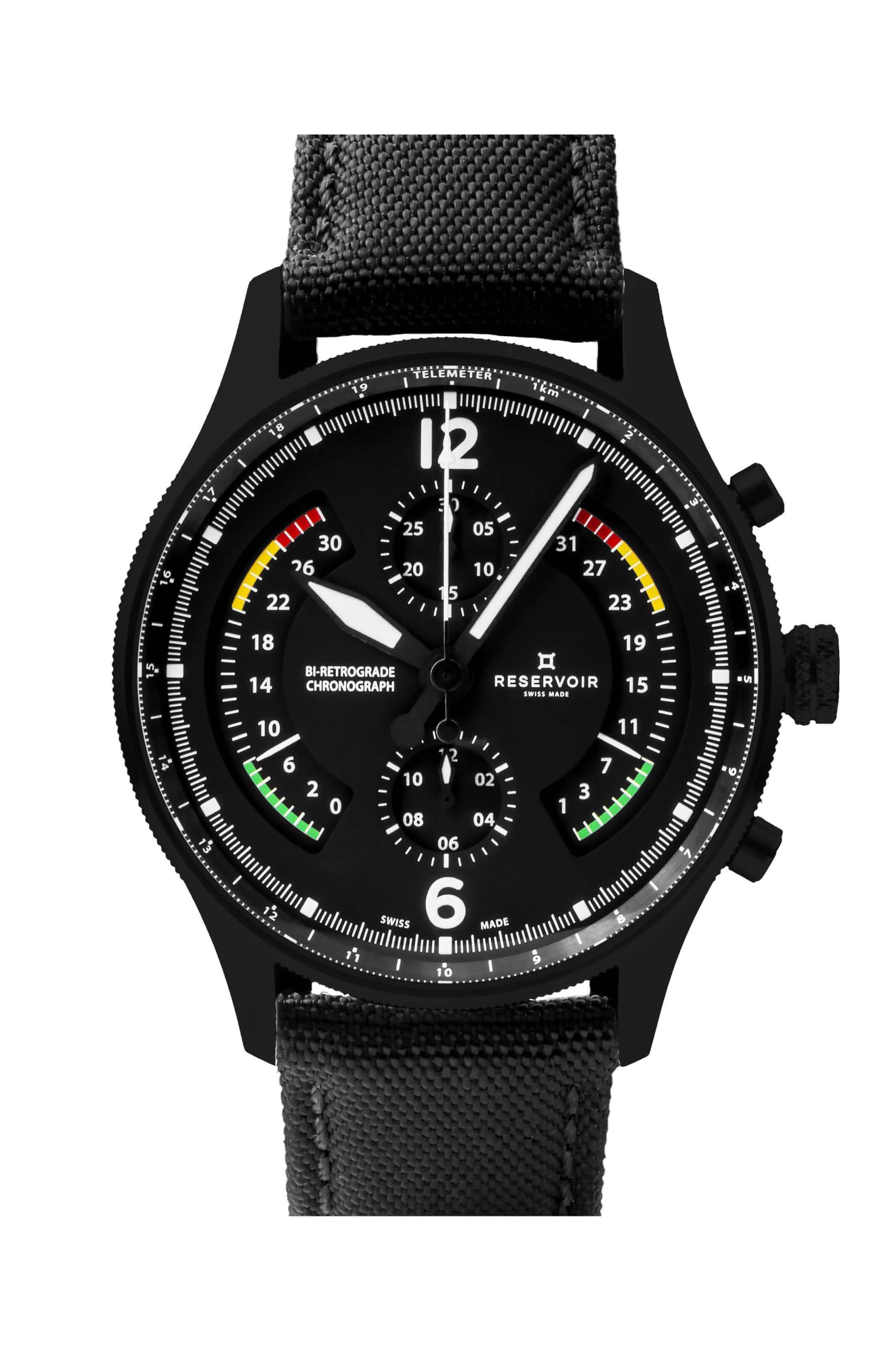 Black Jet Pilot Watch Chronograph with Light Grey and Light Olive Green Details.