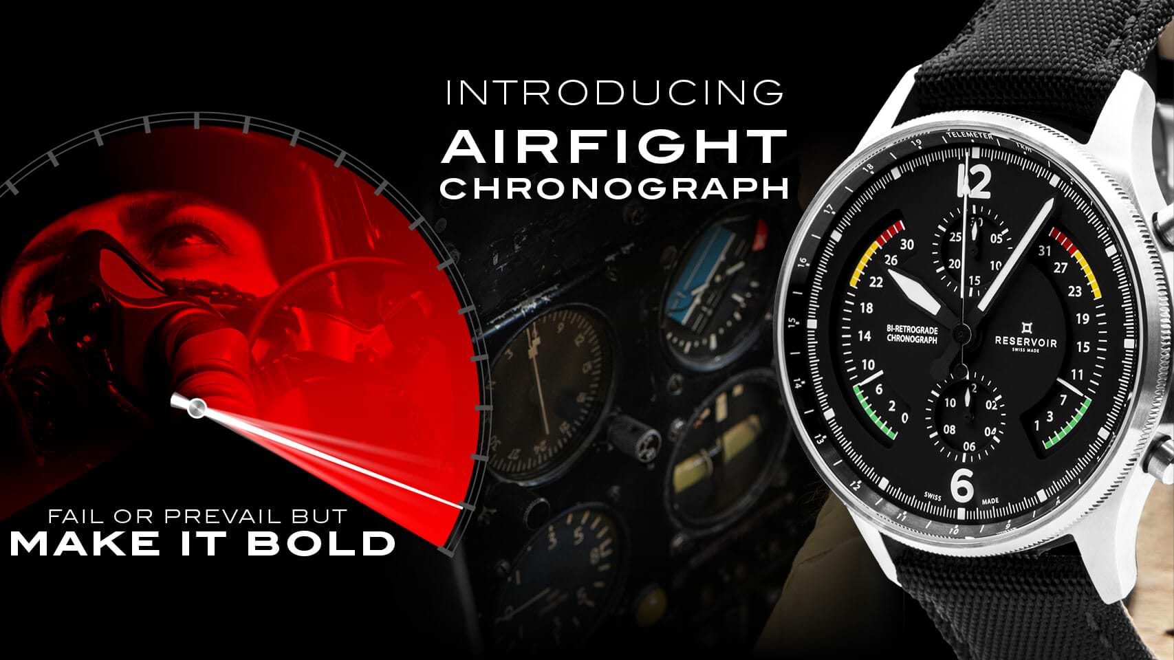 Airfight Jet Chronograph Watch with Black, Light Salmon Pink, and Light Grey.