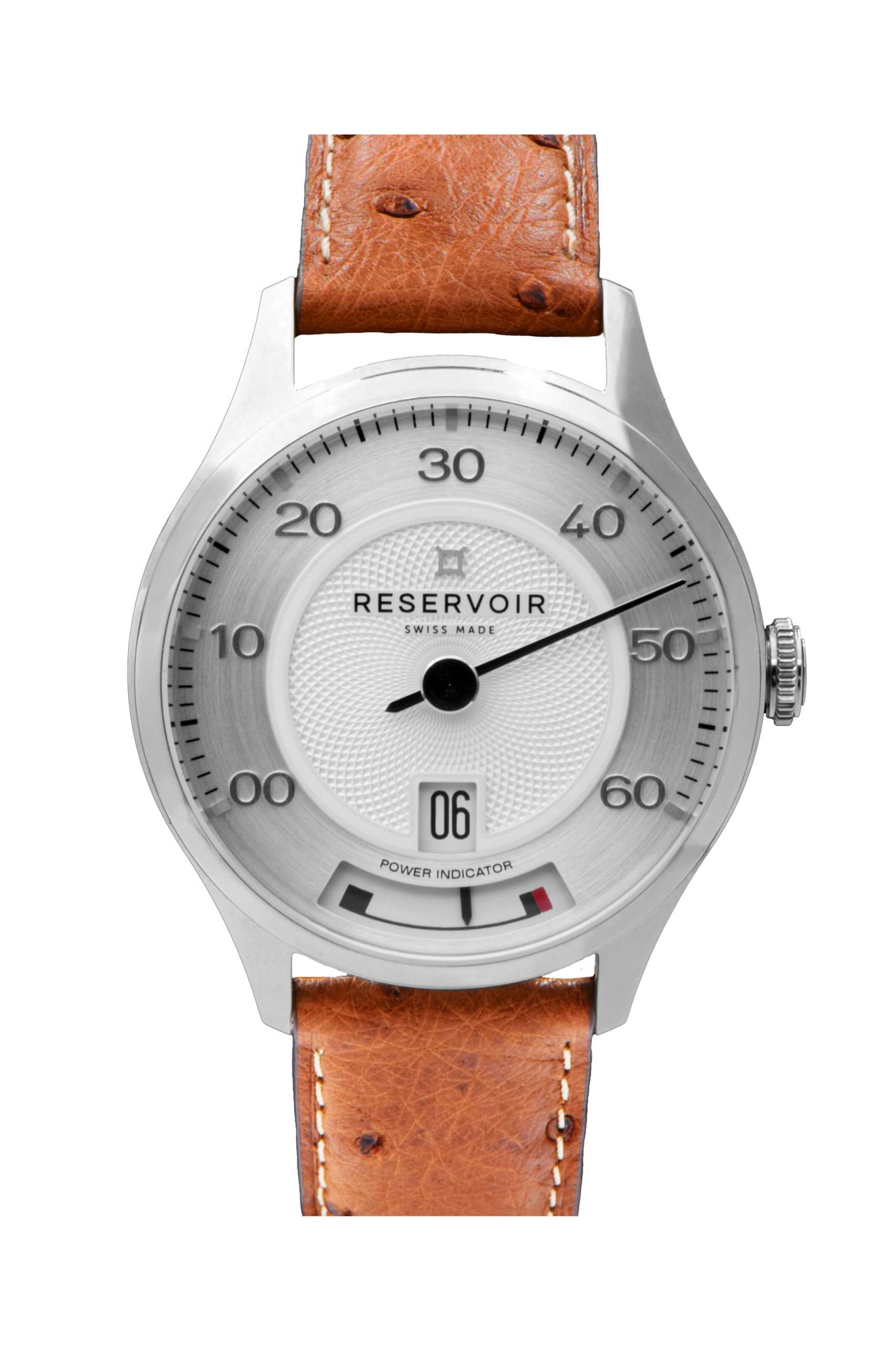 Luxury 356 Porsche car watch with guilloche pattern in light taupe, Black, and dark rust.