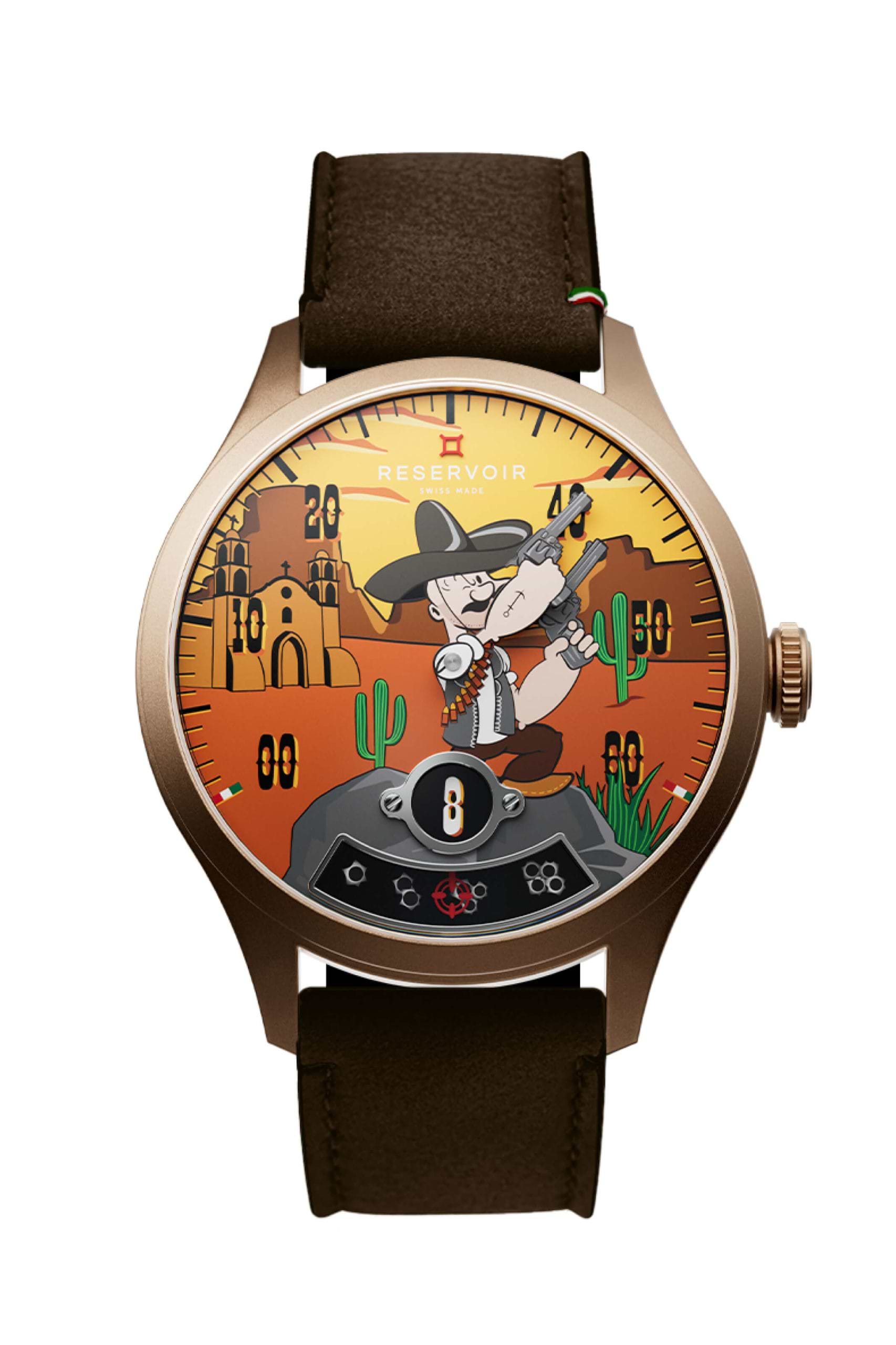 Popeye Comics en Dark Brown, Light Peach et Light Olive Green de la marque mexicaine RESERVOIR Watch.