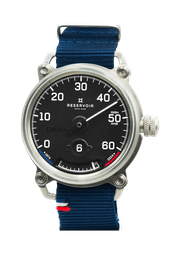 Armbanduhr mit silbernem Gehäuse und schwarzem Zifferblatt, Marke &quot;Reservoir&quot;, blaues Armband, zum Gedenken an das 50-jährige Bestehen der GIGN.