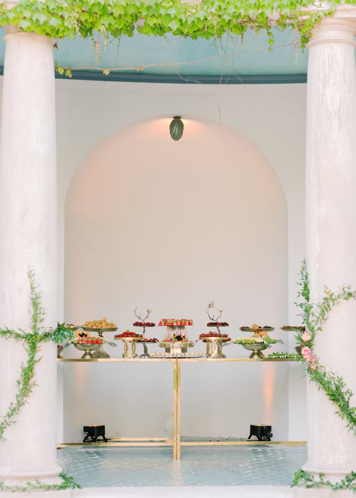 A dessert table inspire by European small bites snacks