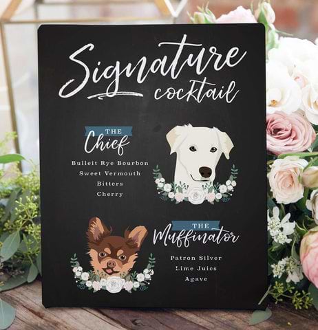 Two Pet Portrait Wedding Signature Cocktail Sign