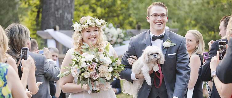 Stephanie and Robert with their pup at Boulder Creek by Wedgewood Weddings
