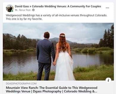 Facebook Post about Mountain View Ranch by Wedgewood Weddings