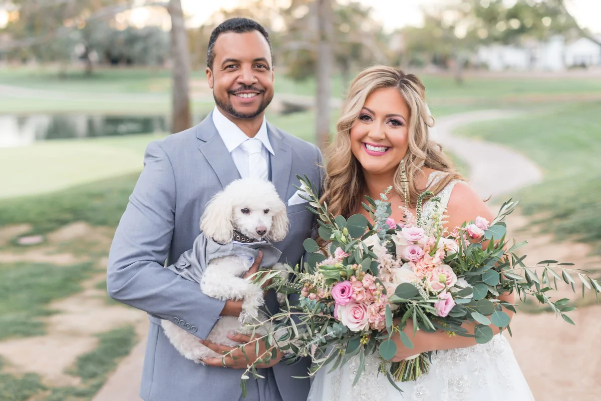 Bride & Groom Pose With Their Adorable Poodle