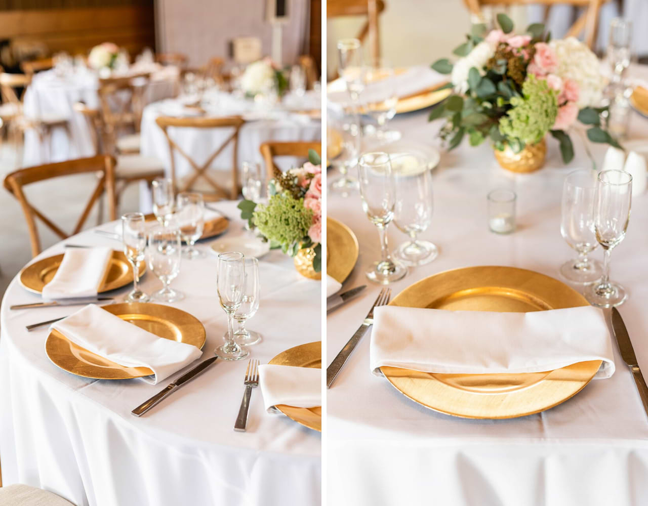 gold and floral table settings at Galway Downs