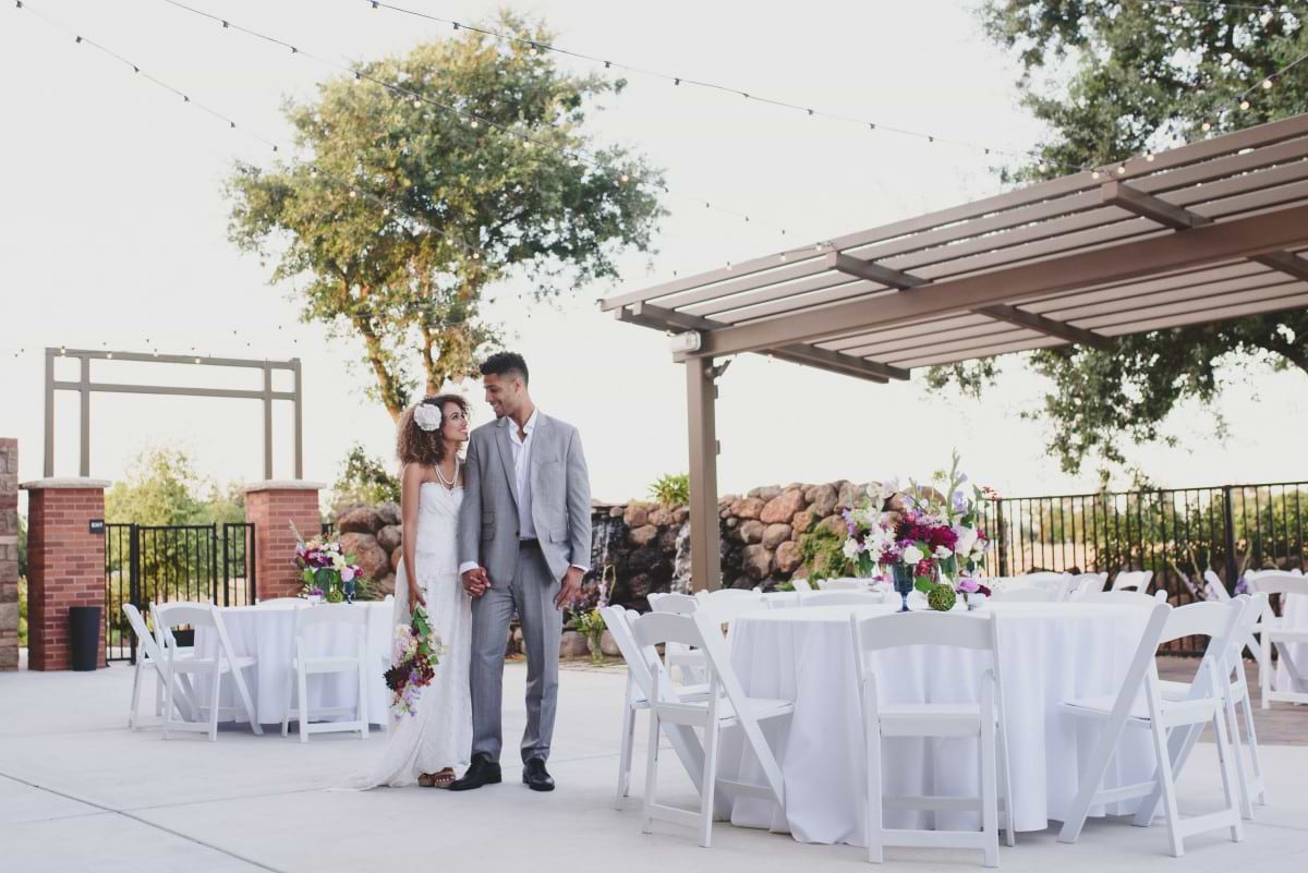 Outdoor wedding ceremony and cocktail hour at Evergreen Springs in Elk Grove