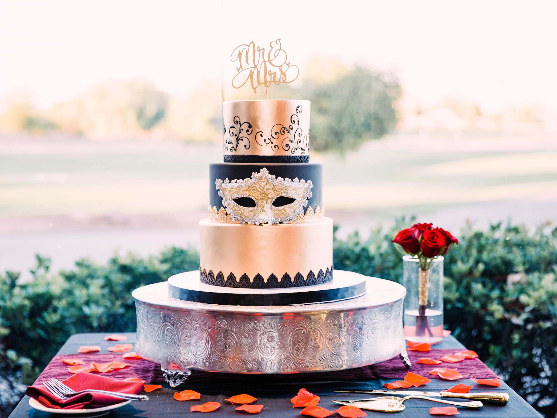 Macabre Masquerade Wedding Cake