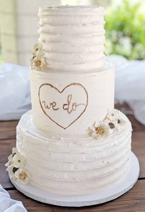Rustic White 3-Tiered Cake by Gruttadauria's 1914 Bakery
