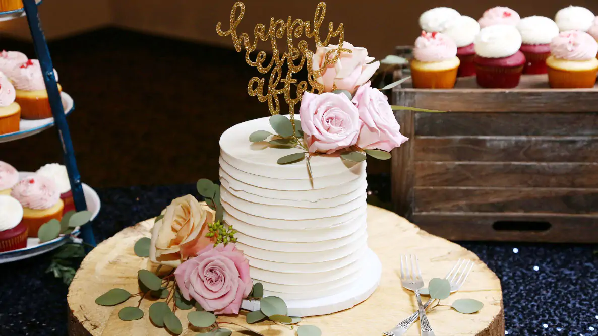 Kari and Matt chose a beautiful single-tier white cake that was accented with roses