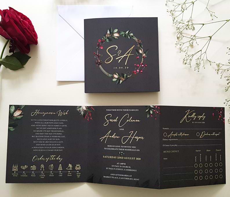 CONTEMPORARY WOODLAND WEDDING INVITATION WITH GOLD FOIL
