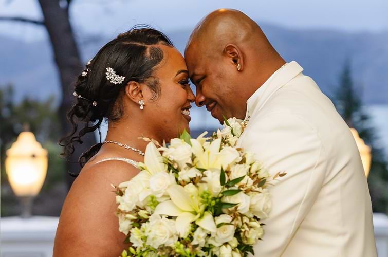 Bride and groom at Jefferson Street Mansion by Wedgewood Weddings