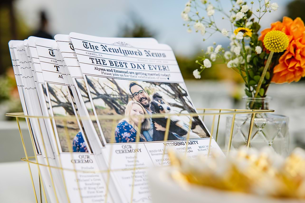 Ceremony programs, decor details at Carmel Fields by Wedgewood Weddings