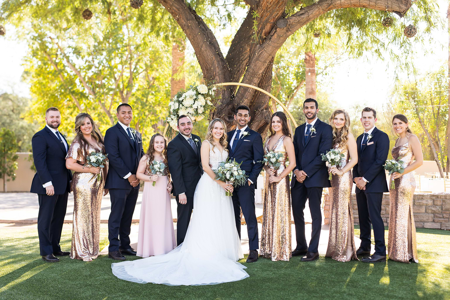 GOLD AND NAVY WEDDING PARTY AT SECRET GARDEN 