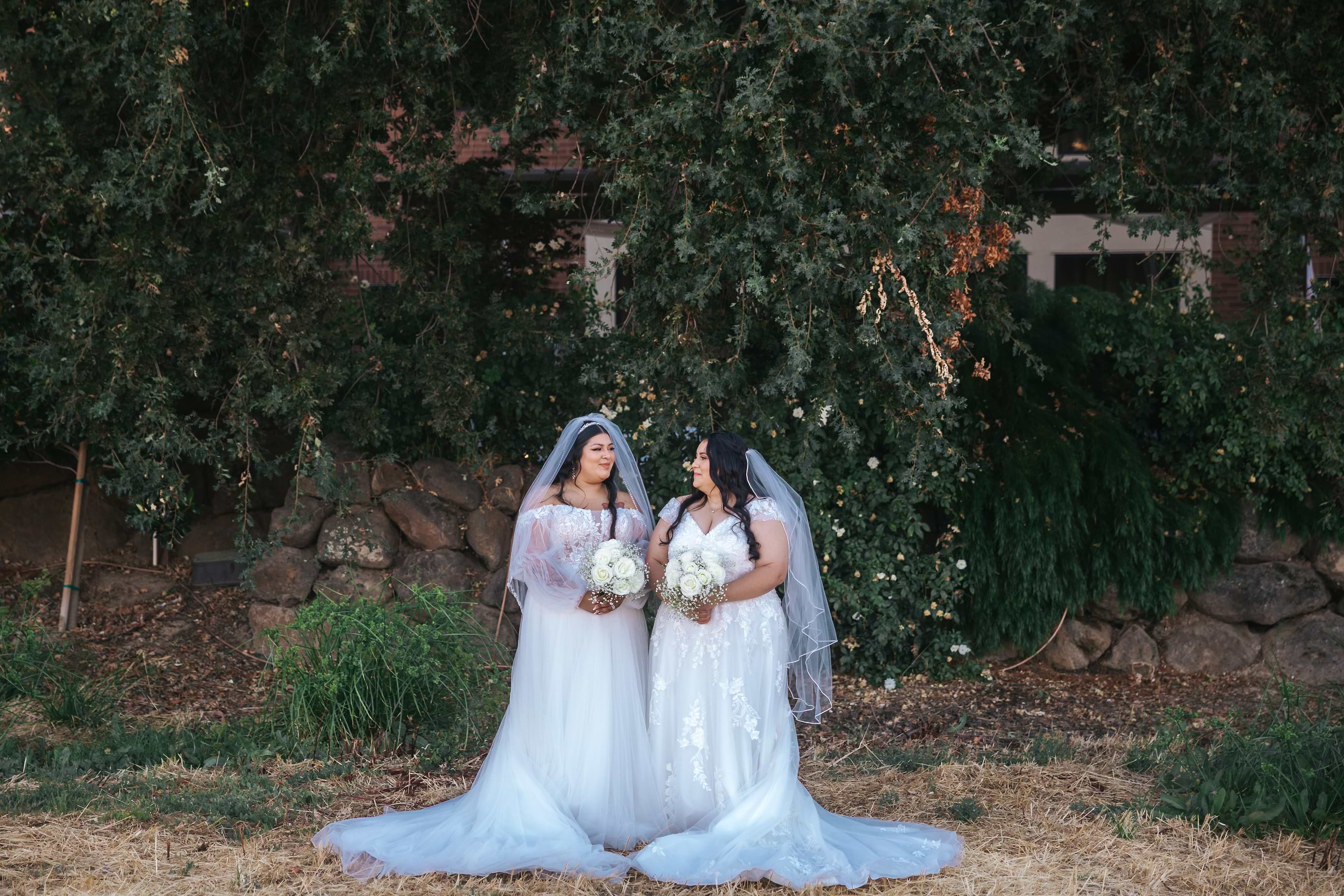Two brides among the greenery at Evergreen Springs by Wedgewood Weddings