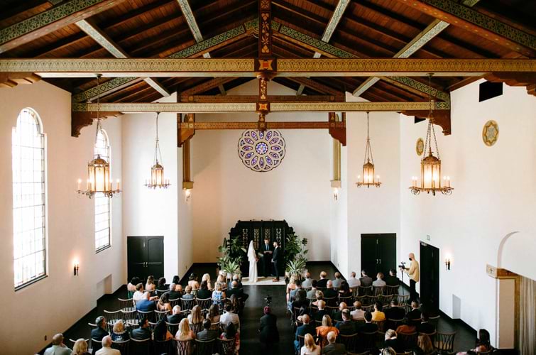 Wedding Ceremony in Mission Hall at Fillmore Chapel by Wedgewood Weddings