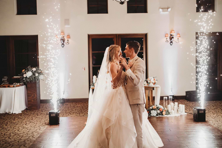 Maria & Hayden enjoying their first dance as the grand sparkler moment sparked up in the background