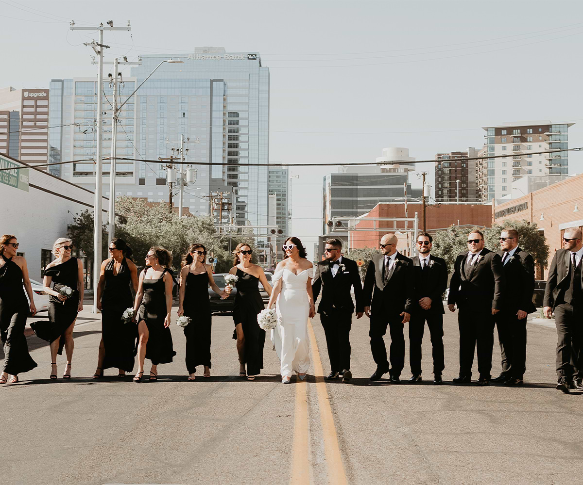 Wedding party walking through downtown Phoenix - Croft Downtown