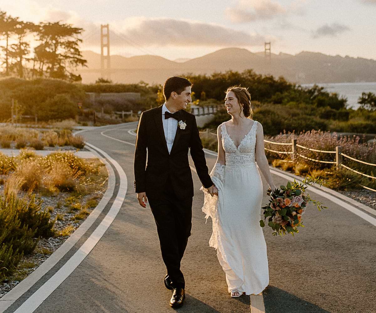 Couple at golden hour, Golden Gate Bridge photo op - Golden Gate Club at the Presidio