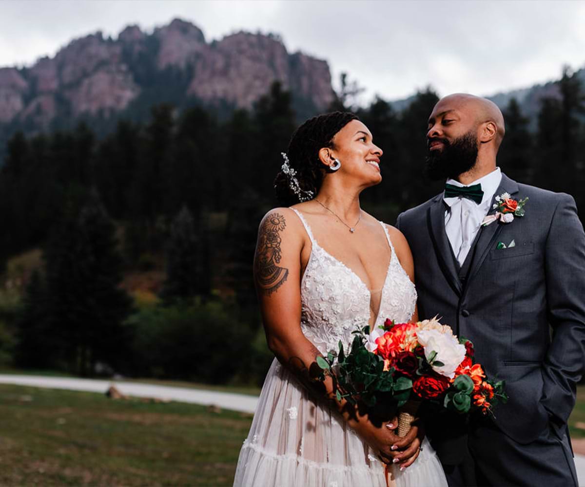 Couple in front of mountains - Mountain View Ranch by Wedgewood Weddings