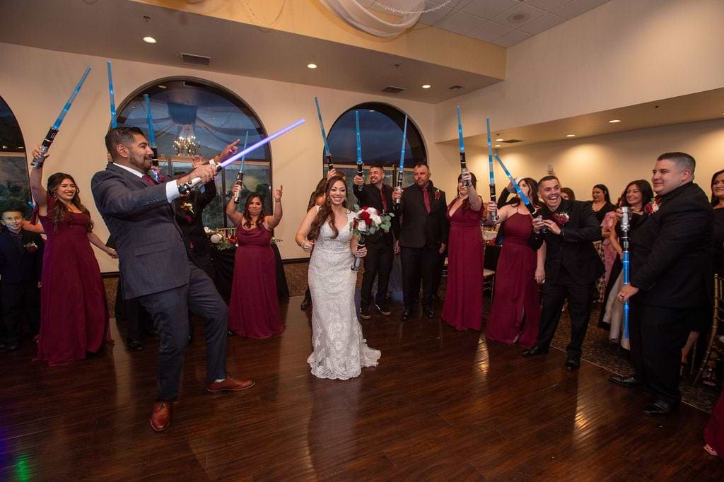 Grand entrance with light sabers