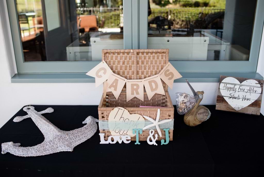 gorgeous southern California beach wedding cards table