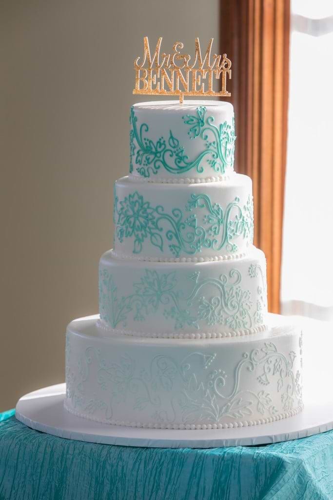blue and white gorgeous wedding cake at Wedgewood Weddings