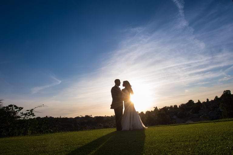 bride and groom photo with gorgeous sunset